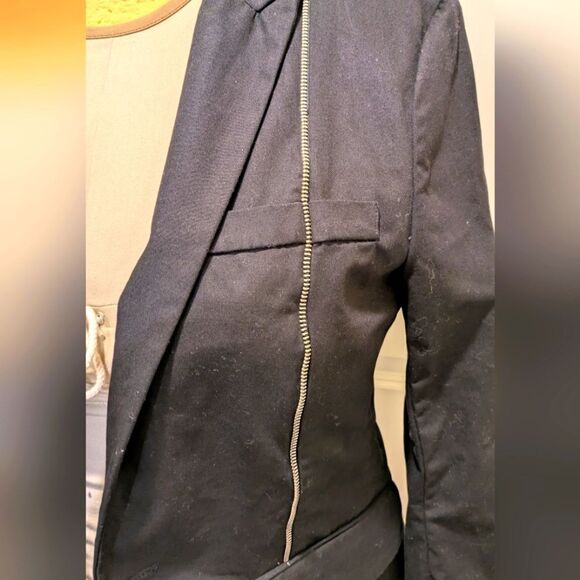 Izzue Size 5 Zipper Detail 100% Cotton Single Button Front Black Blazer - Picture 3 of 7